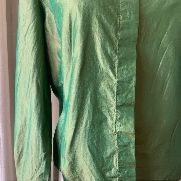 OLSEN SILK GREEN GOLD BUTTON DOWN BLOUSE S10 - Picture 5 of 8